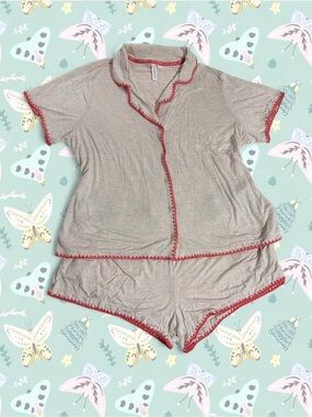 NWT Joyspun XL Women’s Short Sleeve Pajama Set - Oatmeal with Coral Trim